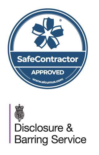 SafeContractor and DBS accreditation logos.